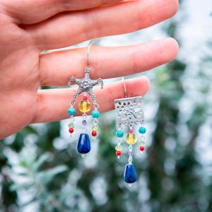 Papel Picado and Piñata Earrings, Aretes de Plata, Novelty Earrings, Regalo para Mujer, Joyeria Plata.