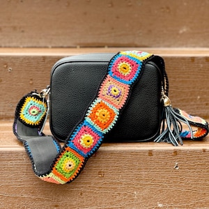 Colorful Boho Crochet Granny Squares Purse Strap for Bags and Accessories.