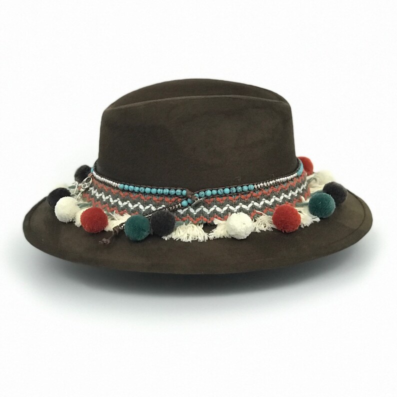 hat Fiesta Felt HatDecorated fedora hat Bohemian hat Woman hat Unique. Cowgirl hat Tribal hat