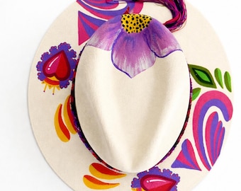 Hand Painted Panama Hat for Women | Mexican Artisan Straw Hat | Boho Wide Brim Summer Hat | Colorful Handmade Hat | Regalo para Mujer