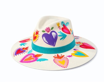 HAT MEXICAN Artisanal Hand Painted Fedora Evil Eye Mal De‎ Ojo HUNTER Brand HAT MEXICAN Artisanal Hand Painted Fedora Evil Eye Mal De  main image 3