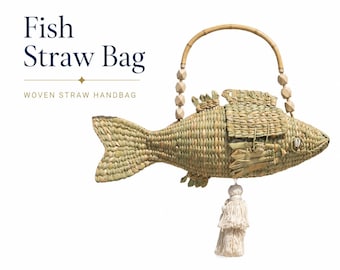 Mexican Fish Straw Bag Raffia Purse Handmade Animal Clutch Boho Beach Bag Woven Palm Handbag Unique Summer Bag Bootsologie