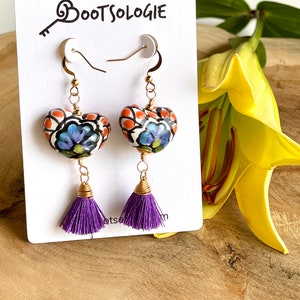 Colorful Talavera Statement Earrings, Perfect Mothers Day Gift, Unique Mexican Pottery Jewelry.