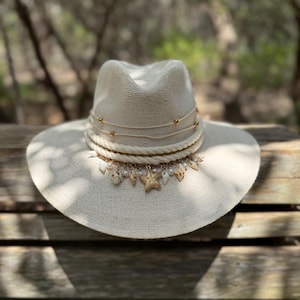 Panama Hat with Embellished Band, Sun Hat, Regalo para Mujer.