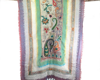 Embroidered Shawl, Handmade Pashmina, Wool Scarf, Stole Wrap, Boiled Wool Shawl.