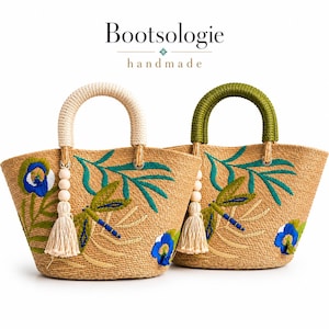 Embroidered Raffia Tote Bag, Handmade Palm Leaf Beach Bag, Lined Straw Tote, Tropical Raffia Handbag, Artisan Woven Market Bag, Summer Purse
