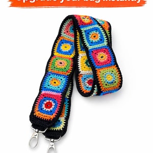 Boho Crochet Bag Strap Wide Colorful Granny Square Strap Replacement Crossbody Strap Camera Strap Retro Hippie Gift Bootsologie