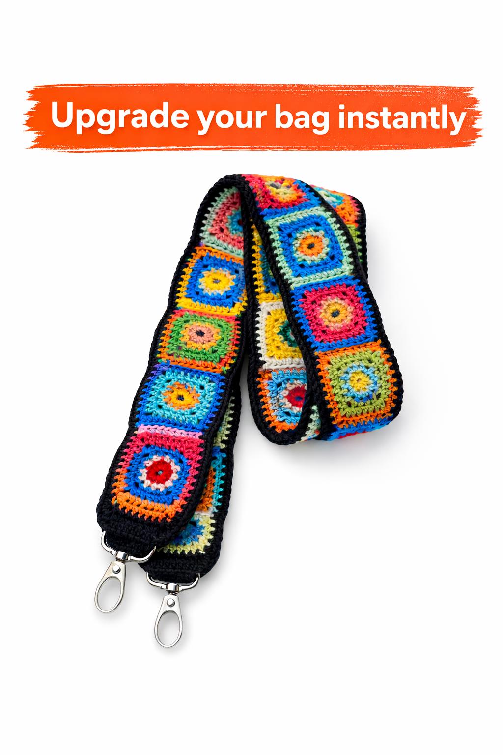 Patricia Nash Multicolor Granny Square Crochet Crossbody/Guitar Strap PATRICIA NASH Black Knit Squares Bella Vista Leather Handbag  main image 4