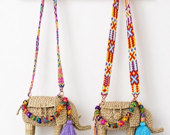 Mexikanischer Elefant gewebte Strohpalme Handtasche | Handgewebter Oaxaca-Riemen | Handgemachte Boho Crossbody Bag | Regalo Para Mujer | Bootsologie