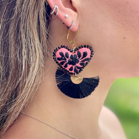 Mexican Handmade Embroidered Earrings, Mexican Canada