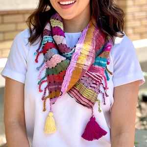 Waist Loom Scarf, Cotton Scarf, Mexican Bandana, Mexican Bandana, Handmade Scarf, Handwoven Scarf, Women Scarves.