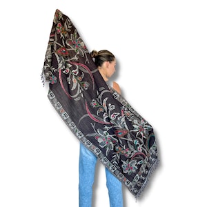 Artisan Wool Pashmina Shawl Stole Wrap, Elegant Handmade Embroidery for Women.