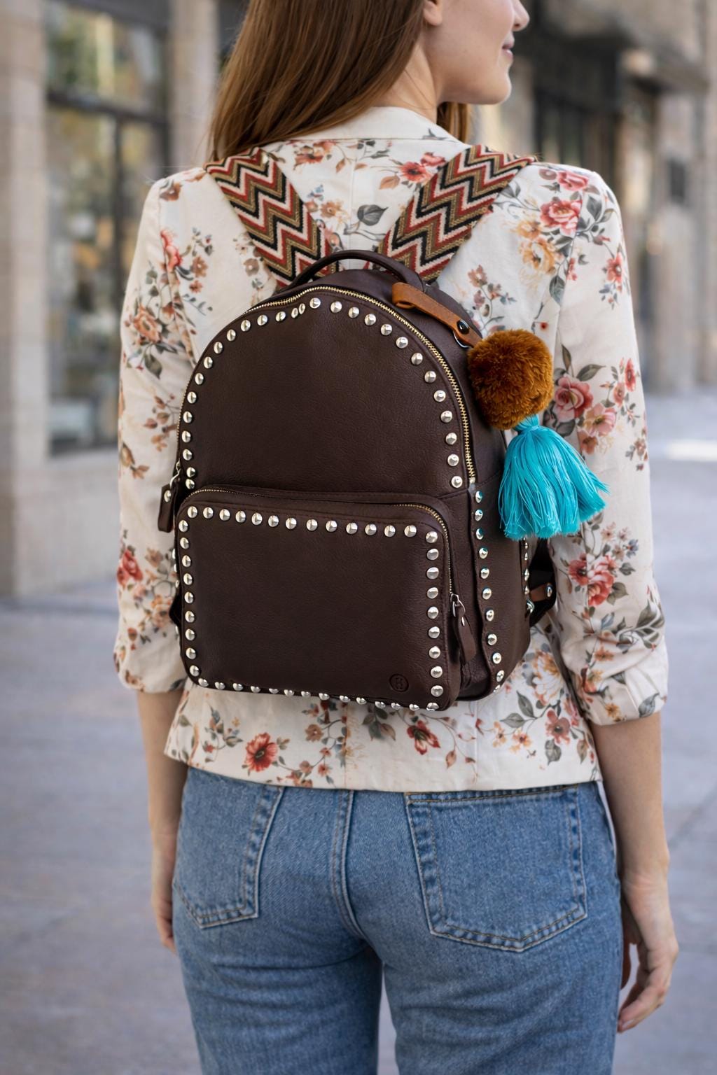EUC Tan Leather Backpack with Silver Rivets Michael Kors black Rhea Backpack With Silver studded Rivets  main image 2