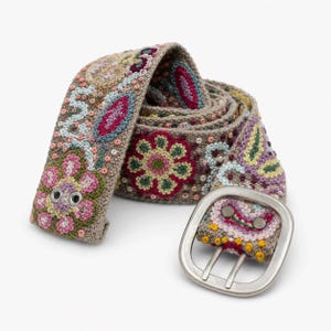 Peruvian Embroidered Wool Belt, Beige Floral Boho Belt for Women, Handmade Artisan Jeans Belt, Colorful Waist Belt