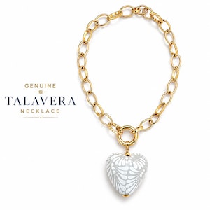 Collar Talavera Corazón Cadena Dorada Llamativa / Joyería Talavera Auténtica / Collar con Colgante Corazón Grueso / Regalo para Mujer Bootsologie