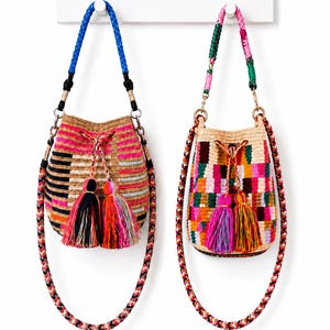 Wayuu Bag Crossbody Two Straps | Handmade Colombian Mochila Bag | Statement Hardware Boho Purse | Unique Artisan Bag | Regalo Para Mujer