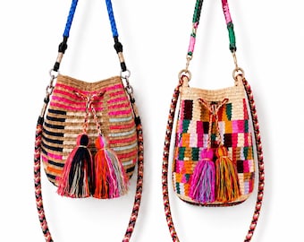 Wayuu Bag Crossbody Two Straps | Handmade Colombian Mochila Bag | Statement Hardware Boho Purse | Unique Artisan Bag | Regalo Para Mujer