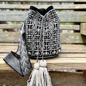 Vibrant Handmade Geometric Crochet Festival Crossbody Tote Bag.