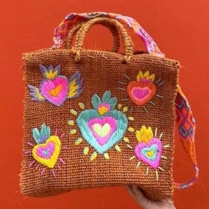 Handmade Vegan Embroidered Mexican Tote Bag for Reusable Market Shopping.