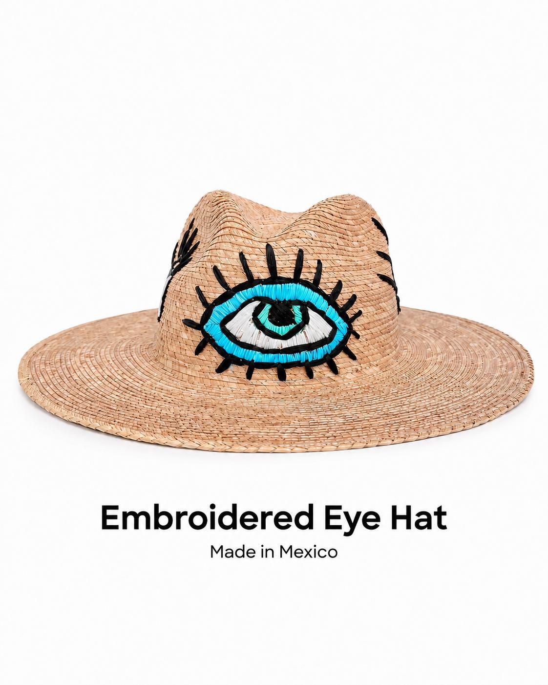 Women Sun Hat, Mexican Straw Hat, Embroidered Evil Eye Hat  display picture 2