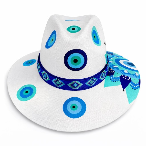 Hand Painted Hat Mexico, Huichol Hat Band Talavera Evil Eye Hat Regalo Mujer Bootsologie Handmade