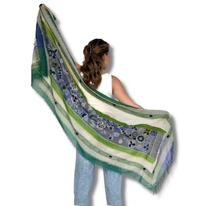 Elegant Embroidered Pashmina Shawl, Wool Stole Wrap, Winter Soft Scarf, Handmade Gift.