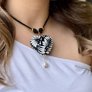 Mexican Jewelry, Mexican Talavera Necklace. Black Talavera Jewelry, Handmade necklace.