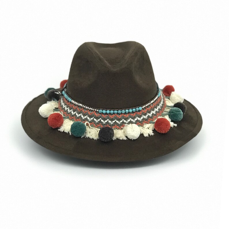 hat Fiesta Felt HatDecorated fedora hat Bohemian hat Woman hat Unique. Cowgirl hat Tribal hat