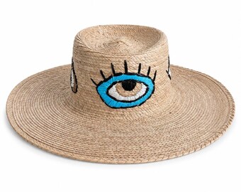 Hand Painted Hats, Evil Eye Hat, Panama Hats, Sombrero  display picture 2
