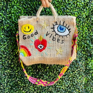 Bolsa de henequén bordada. Bolso de mano para mujer. Bolsa mexicana. Bolso de mano hecho a mano. Bolsa de playa. Bolsa de verano.