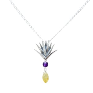 Small Agave and Amethyst Silver Necklace, Fine Silver Jewelry, Mexican Necklace, Regalo para Mujer, Collar de Plata.