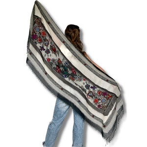 Handmade Embroidered Wool Pashmina Shawl - Boiled Wool Stole Wrap