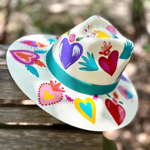 Hand Painted Hat, Fedora Hat, Mexican Hat, Panama Hat, Regalo para Mujer, Sombrero Mexicano.
