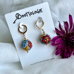 Hand Painted Talavera Ceramic Earrings, Unique Mexican Statement Jewelry Gift.