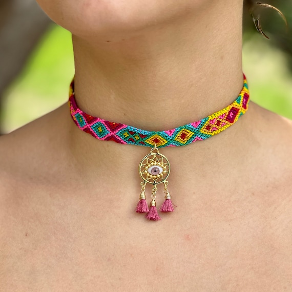 Dream Catcher Choker Handmade Choker Necklace Knitted Mexican