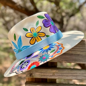 Sombrero Mexicano, handgeschilderde hoed, handgemaakte strohoed, Regalo para Mujer, zomerhoed, dag van de doden, Calavera.