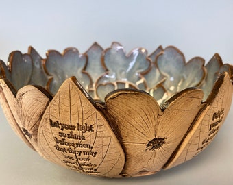 Stoneware handbuilt dogwood bowl