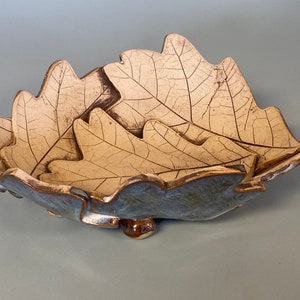 Stoneware hand built pottery oak leaf bowl, unique gifts, nature gifts, hand made pottery gifts