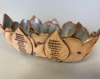 Stoneware handbuilt dogwood bowl