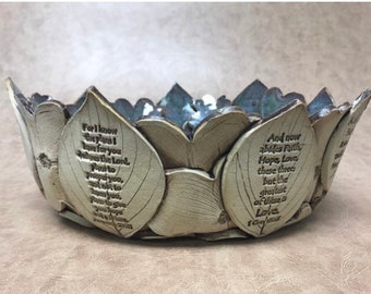 Stoneware handbuilt dogwood bowl