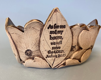 Stoneware handbuilt dogwood bowl