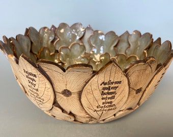 Stoneware handbuilt dogwood bowl
