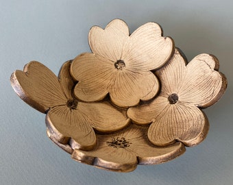 Handcrafted Dogwood Flower Bowl – Artistic Ceramic Gift, Rustic Home Accent