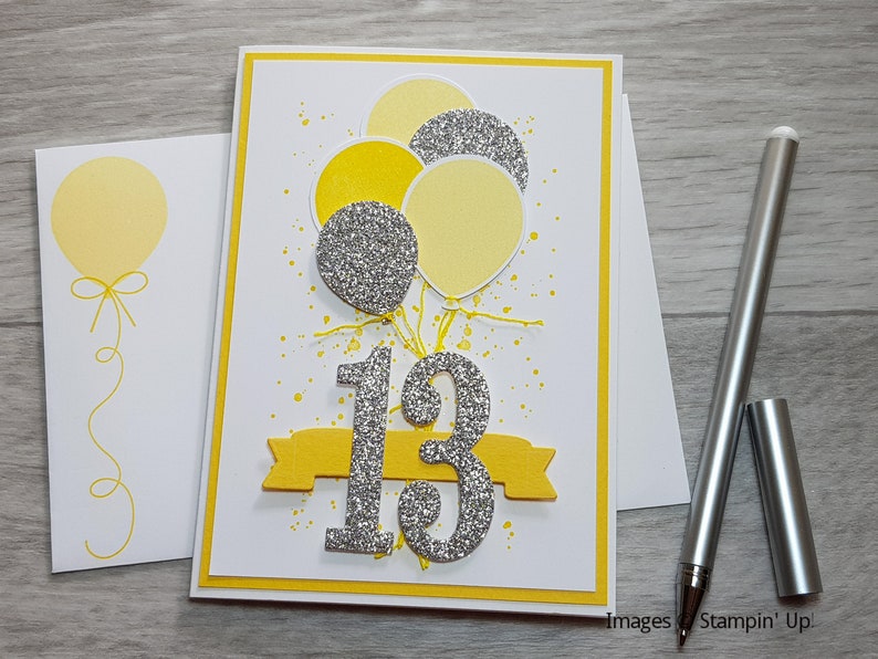 12th Birthday Card, Gender Neutral Celebation Card, Greeting Card with Green Balloon Design. Yellow