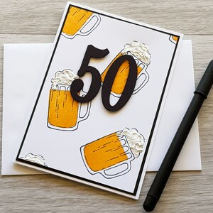 50th Birthday Greeting Card, Handmade Birthday Card for Man, Fiftieth Birthday Card with Beer Design. image 1