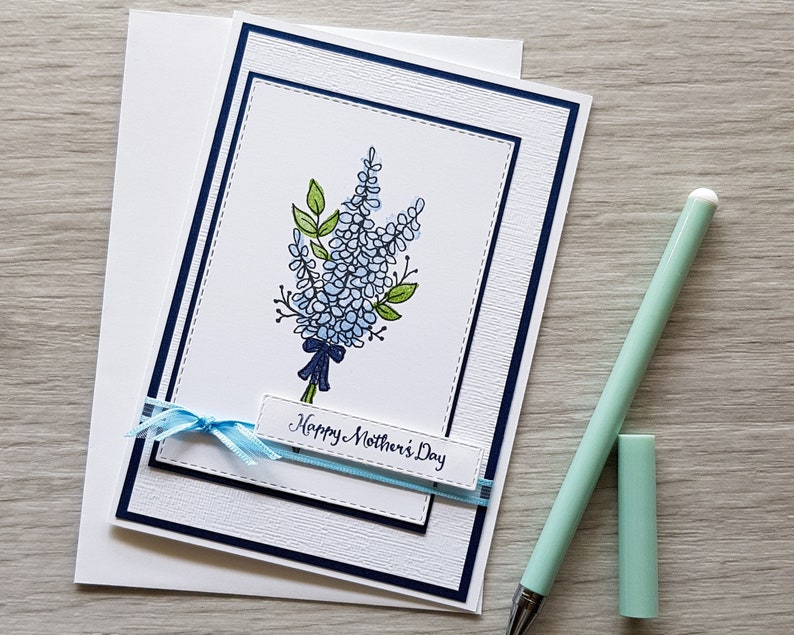 Floral Mothers Day Card, Mother's Day Card with Blue Flowers image 1