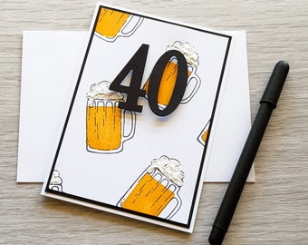 Carte d'anniversaire 40 ans - Carte à boire de la bière pour homme, carte d'anniversaire faite à la main avec alcool - Carte de fête avec alcool - Quarantième carte faite à la main -