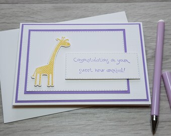 Baby Congratulations Card with Giraffe, Baby Animal Theme Card, Newborn Card, Baby Congrats.