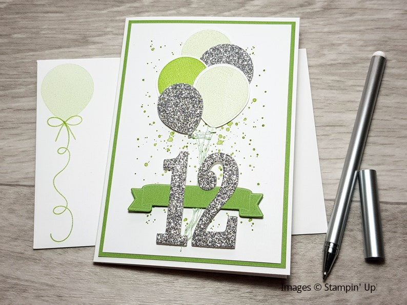 18th Birthday Card, Gender Neutral Celebation Card, Greeting Card with Dark Pink Balloon Design. Green