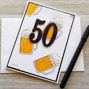 50th Birthday Greeting Card, Handmade Birthday Card for Man, Fiftieth Birthday Card with Beer Design. image 8